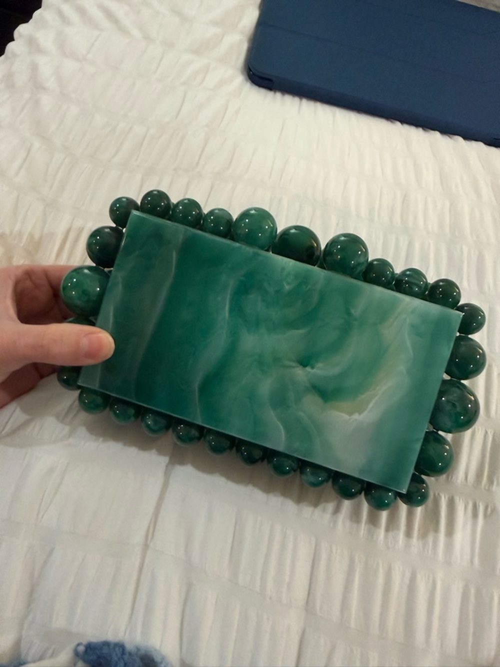 Acrylic Green Rectangular Beaded Clutch